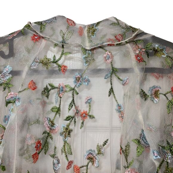 Chenault Womens Sheer Mesh Floral Embroidered Boho Fairy Cardigan S Vacation - Picture 7 of 8